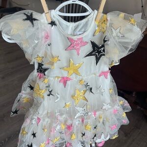 Toddler-Lola Pink and Black Starry Tulle Dress